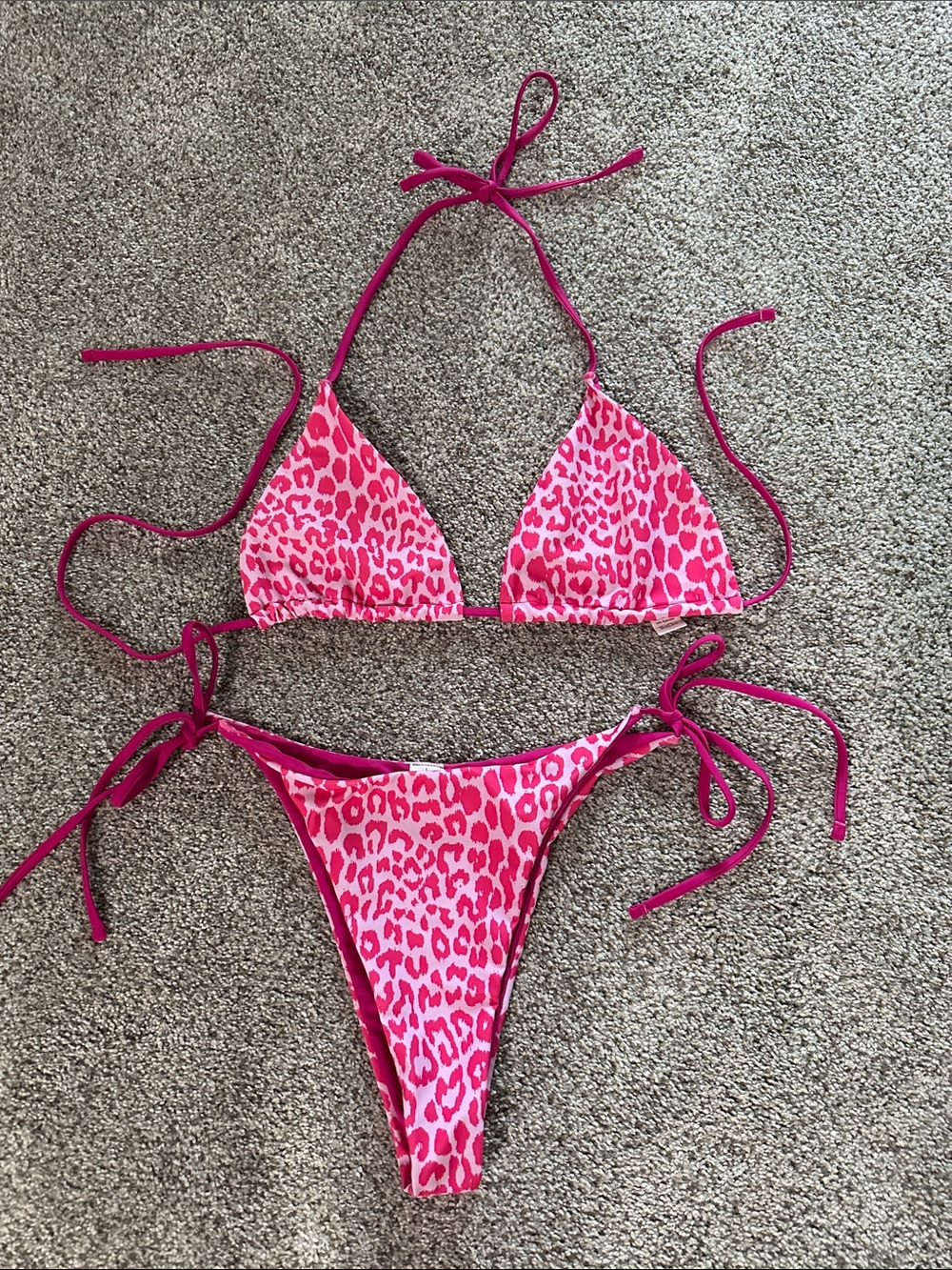 Fuchsia Leopard Tie-Side Triangle Bikini